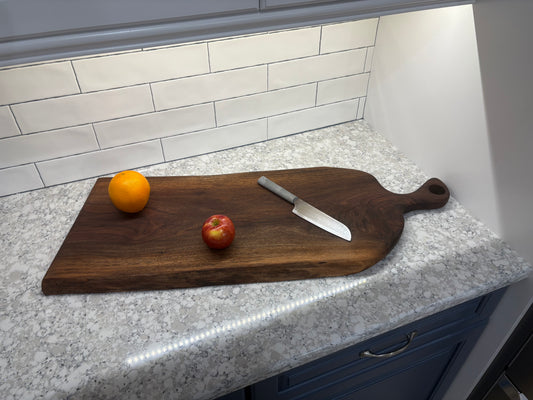 Curly Walnut Serving Board - Carved Handle