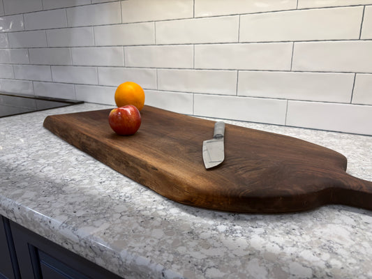Curly Walnut Serving Board - Carved Handle